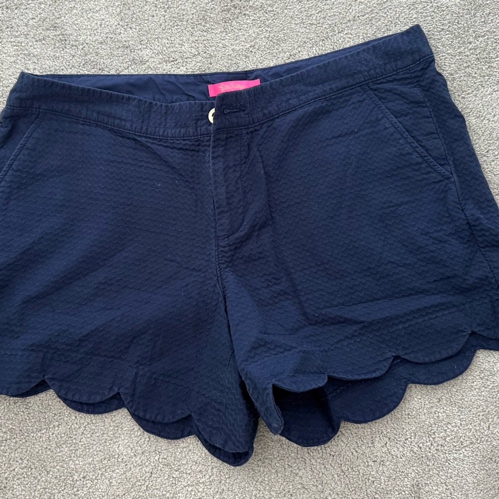 Lilly Pulitzer Navy Scalloped High Waist Shorts